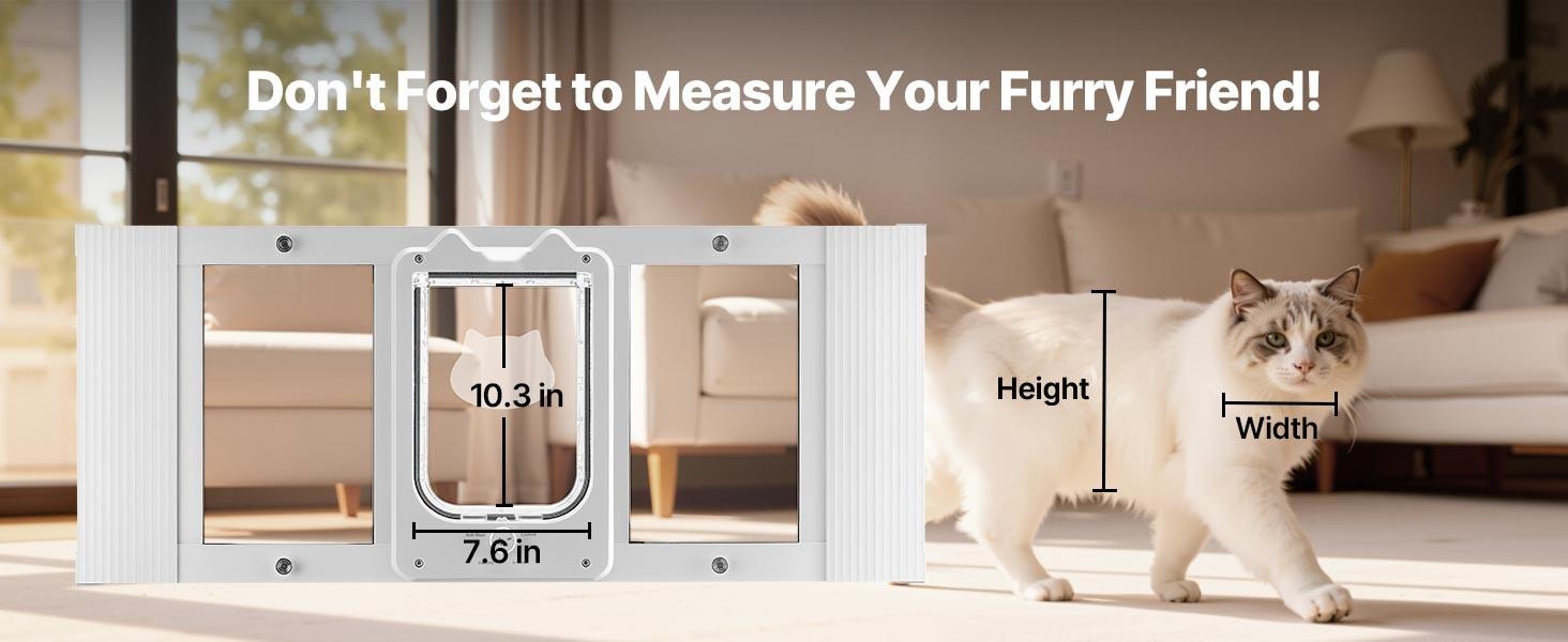Window Cat Door with Adjustable Width 31 to 36 Inches, 4 Secure Lock Modes, Aluminum Frame and Clear Tempered Glass, Magnetic Closure, Weatherproof Quick-Fit Pet Door for Cats, White