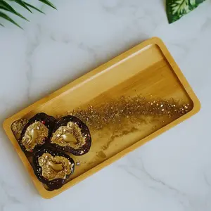 Crystal Plum Golden Vein Bamboo Resin Tray - trinket Tray Handmade soap dish handcrafted Wood Wooden