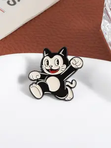 Vintage Cartoon Classic Style Enamel Metal Material Black White Red Grin Decor Anime character Black Cat Badge French Pin Unisex Design Retro Theme Party Daily Collection Accessory Fashion Accessory