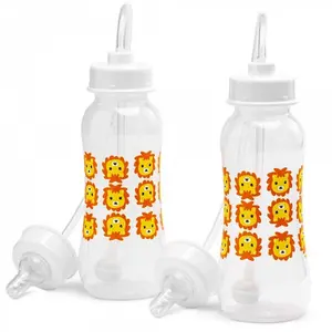 Hands-Free Baby Bottle - Anti-Colic Nursing System 9 oz Baby Bottle with Fast Flow Nipple/Teat 3m+ with Tube Straw Feeding System for Toddler (2 Bottles - Lion)