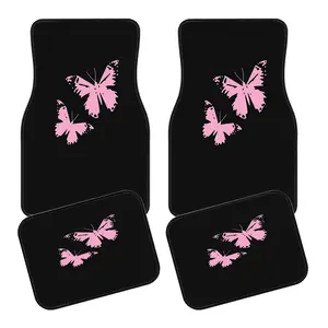 4-Piece Minimalist Butterfly Print Car Mat Set, Universal Fit Car Floor Mats, Full Coverage Interior Accessories, Crystal Velvet Vehicle Mats