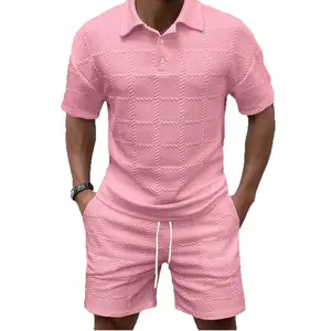 Trendy Men’s Jacquard Polo & Shorts Set – 2-Piece Summer Streetwear Outfit