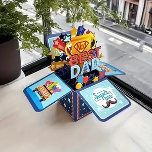 3D Pop Up Card, 1 Count Creative Best Dad Ever Card with Envelope, Greeting Card for Father's Day, Birthday, Wedding, Engagement