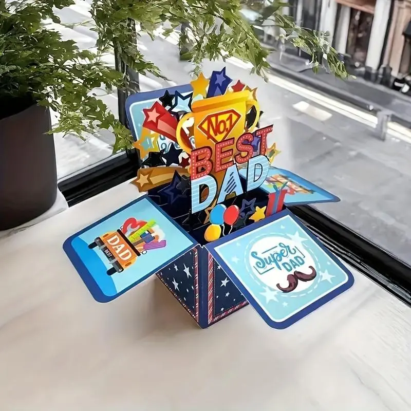 3D Pop Up Card, 1 Count Creative Best Dad Ever Card with Envelope, Greeting Card for Father's Day, Birthday, Wedding, Engagement