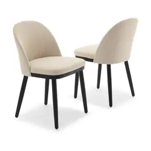 Garvee Set of 2 Wooden Dining Chairs with Upholstered Fabric, Featuring High Back and Deep Seat. Modern Farmhouse Style Suitable for Dining Room, Kitchen, Restaurant, or Cafe. Available in Beige and Green Colors.