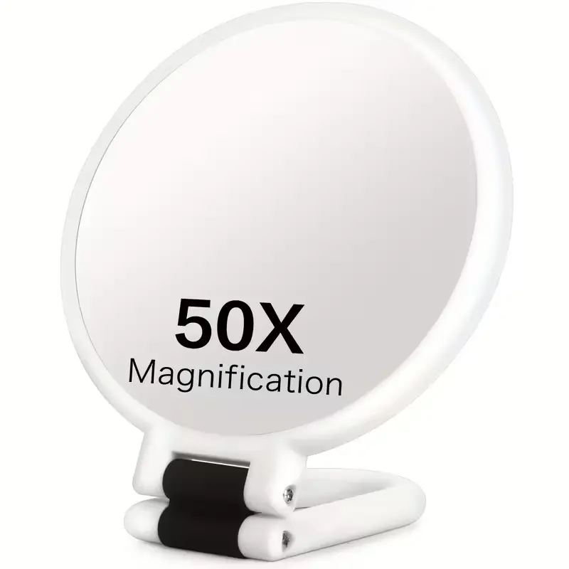 Double-Sided Hand-Held Mirror with 50x Magnification, Adjustable Bracket & Suitcase-Foldable Design, Ideal for Home Travel Gifts, Folding Makeup Mirror, Handheld Mirrors