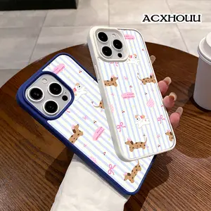 Cute Dachshund Puppy Stripe Pattern Magnetic Phone Case for iPhone 17 16 15 14 Pro Max 13 12 11 XR XS Plus Anti-Yellowing Shockproof Lightweight Transparent Acrylic Soft Cover Supports Wireless Charging