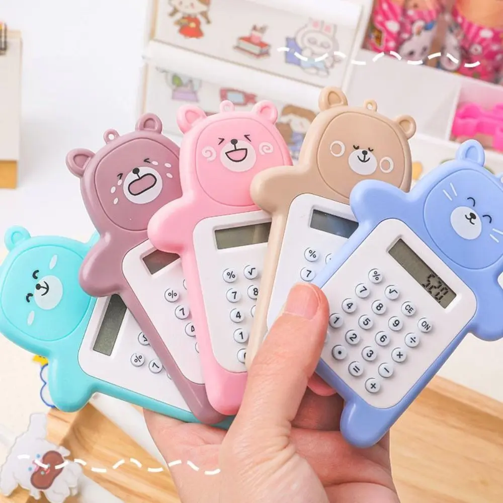 Mini Cute Cartoon Bear Calculator 8 Digit Display Pocket Size Battery Powered Electronic Calculator Mathematics Teaching Suplies