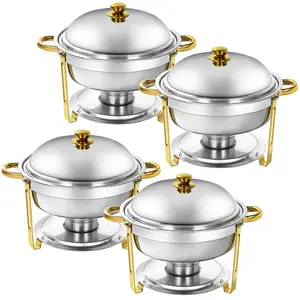 2/4/6/8 Pack Chafing Dish Buffet Set, Round Golden Chafers and Buffet Warmers Sets, 6 Qt Stainless Steel Chafing Dishes for Buffet withLid, Food Warming Tray for Party, Dinners and Catering