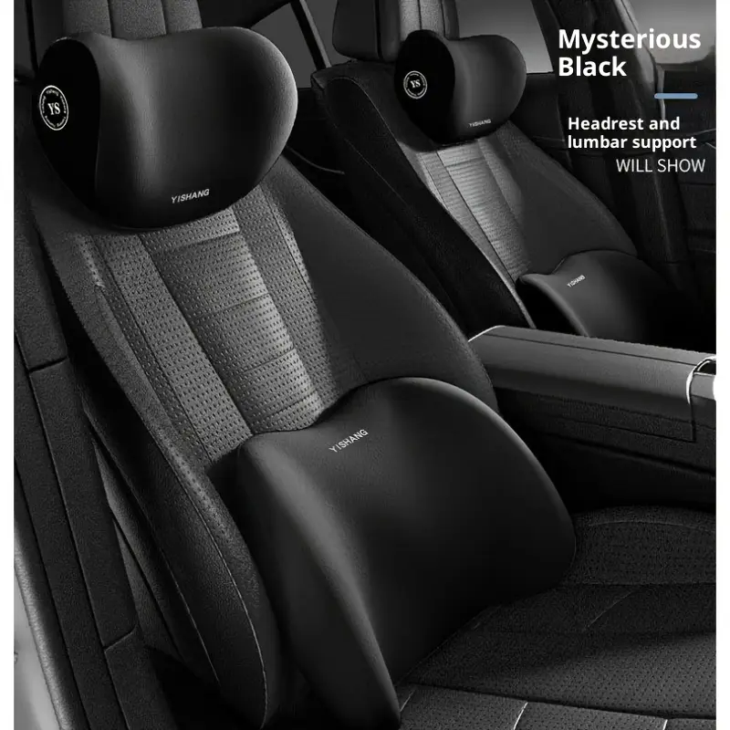 Car Neck Pillow & Lumbar Support Set for Cars, Ergonomic High-Density Memory Foam Travel Accessory with Smooth Cotton Headrest, Neck Care Pain Relief for Long Drives (1 Cushion + 1 Headrest)