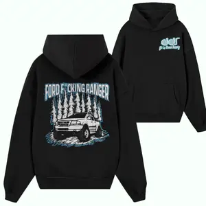 Ford Ranger Off-Road Hoodie – “Ford F*cking Ranger” Graphic Pullover with Forest Background, Dirty Diesel Supply Truck Lifestyle Apparel for Men & Women