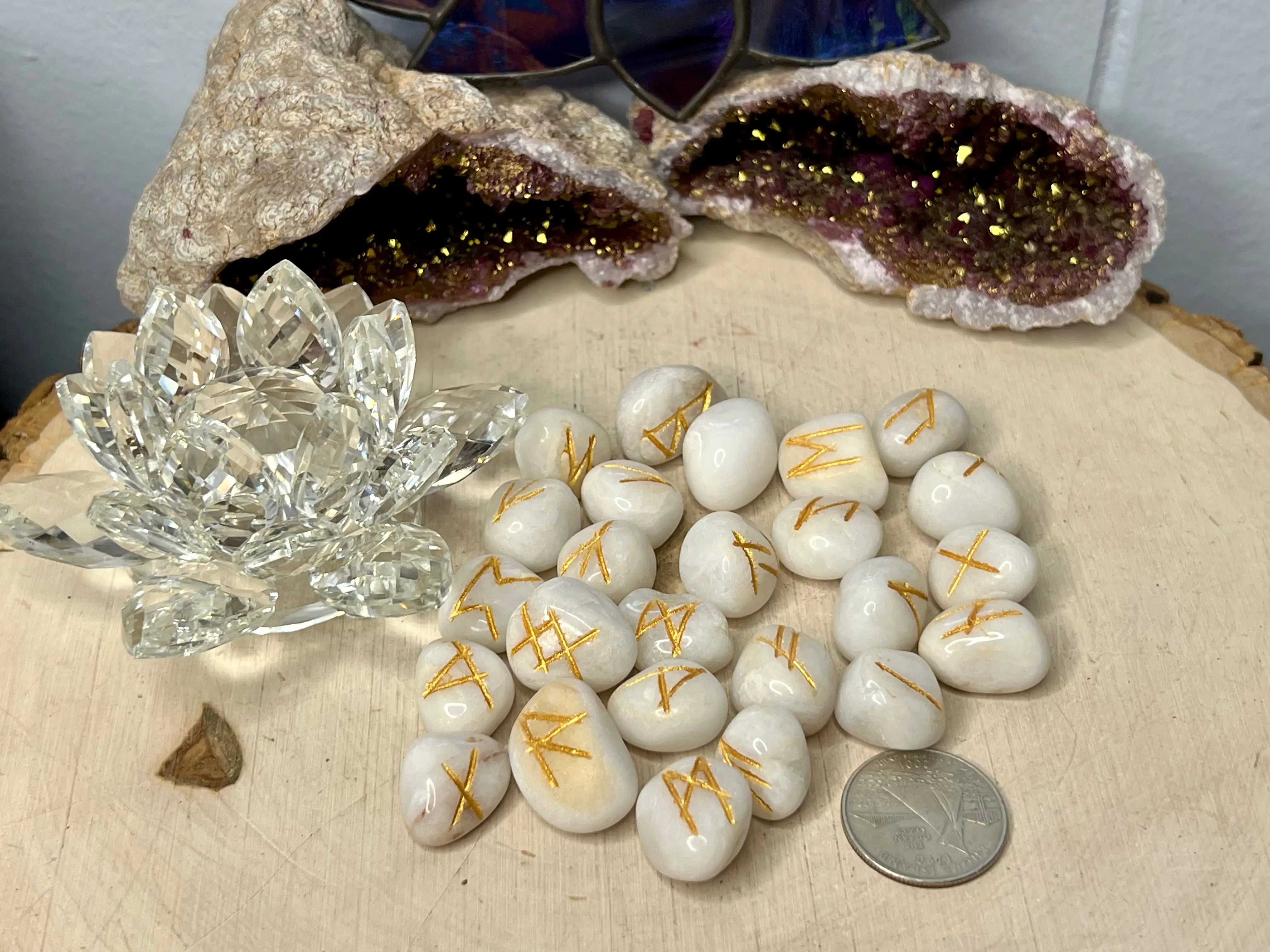 White Agate Rune Set