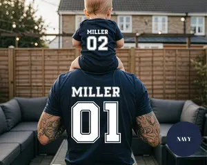 Matching Dad and Baby Number Shirts, Personalized Jersey Family Outfits, Fathers Day Gift