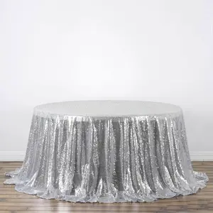 Sequin Round Tablecloth 132" Silver with Seamless Twinkling Finish Table Cover