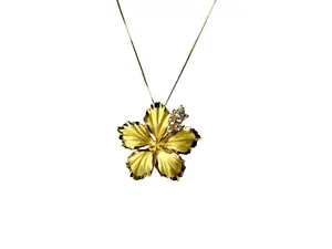 Hibiscus Flower Necklace – Sterling Silver Pendant with Sparkling Cubic Zirconia