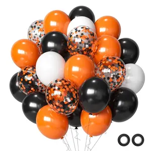 Halloween Balloons Black Orange Balloons Set, 55Pcs 12Inch Black White Orange Confetti Latex Balloons Halloween Balloons For Halloween Celebration Party Bar Anniversary Graduation Decoration