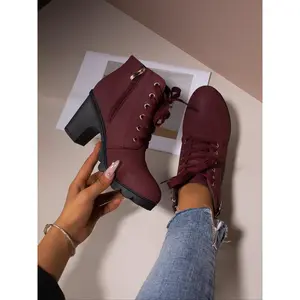 Women's Ankle Boots PU Leather Casual Shoes, Fall Winter Fashion, Plain Design, Comfortable Walking Footwear for Daily Wear, Elegant Boots