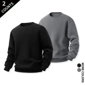 Unisex solid color crew neck sweatshirt, set of 2 — soft fleece, long sleeves, loose fit pullover; suitable for daily commute, home lounge, sports, streetwear; basic sweat tops