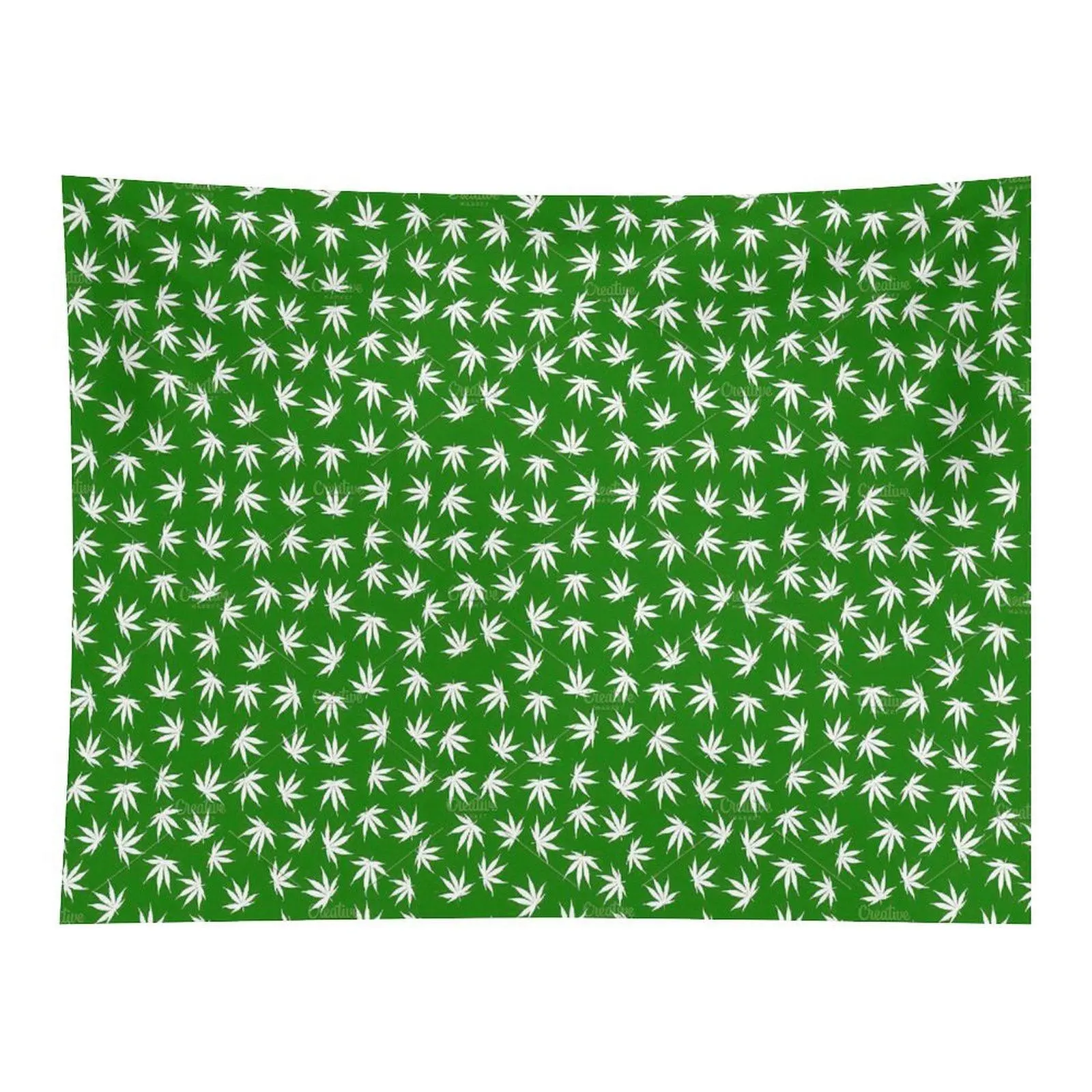 Green Cannabis Leaf Pattern Tapestry White Leaf Wall Hanging, Hippie Botanical Tapestry for Bedroom Dorm Room Decor