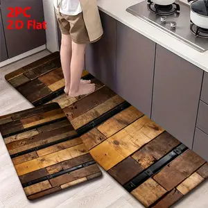 2/3pcs Soft Flannel Kitchen Mat Set, Vintage Barn Door Design, Non-Slip Bottom, Absorbent, Rustic Farmhouse Style