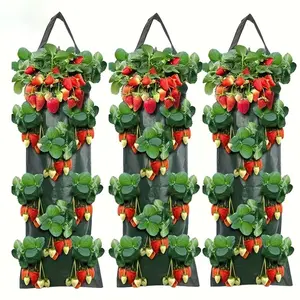 3 Pcs Hanging 8-Pocket Strawberry Grow Bags, PE Material, Perforated Plant Growing Hanging Bags, Household Multi-Pocket Fruit Cultivation Bags, Planting Bags, Hanging Planters