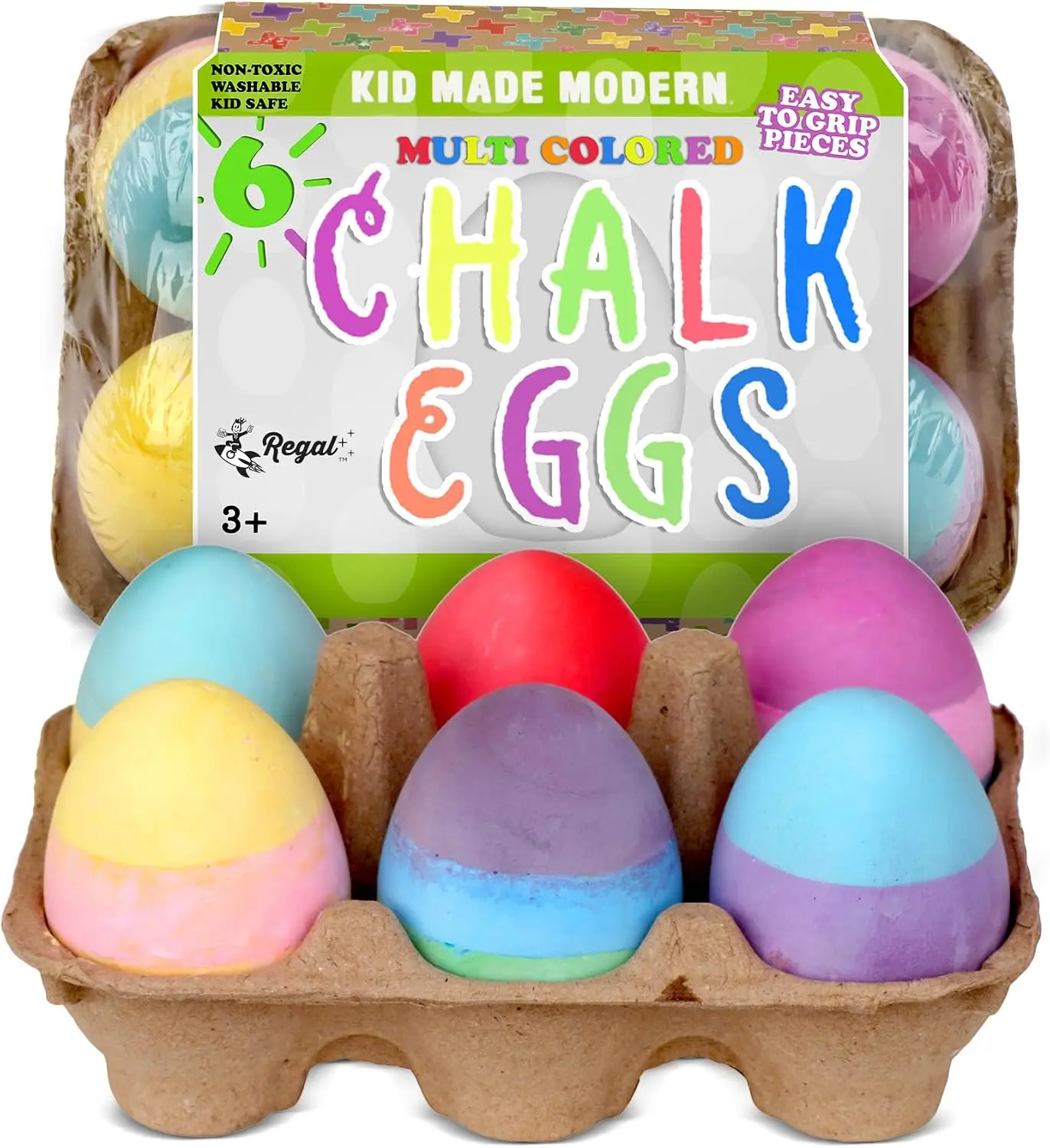 Kid Made Modern 3-Layer Egg-Shaped Sidewalk Chalk Set - 6 Multicolor Washable Chalk Pieces, Layered Colors for Outdoor Play & Easter Fun, Ages 3+