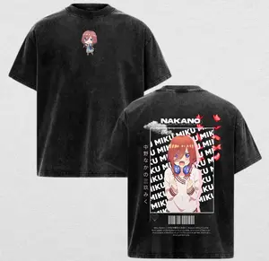 Miku Nakano Washed Oversized T-Shirt, Anime Double Printed Graphic Tee, Heavy Cotton Manga Streetwear Shirt