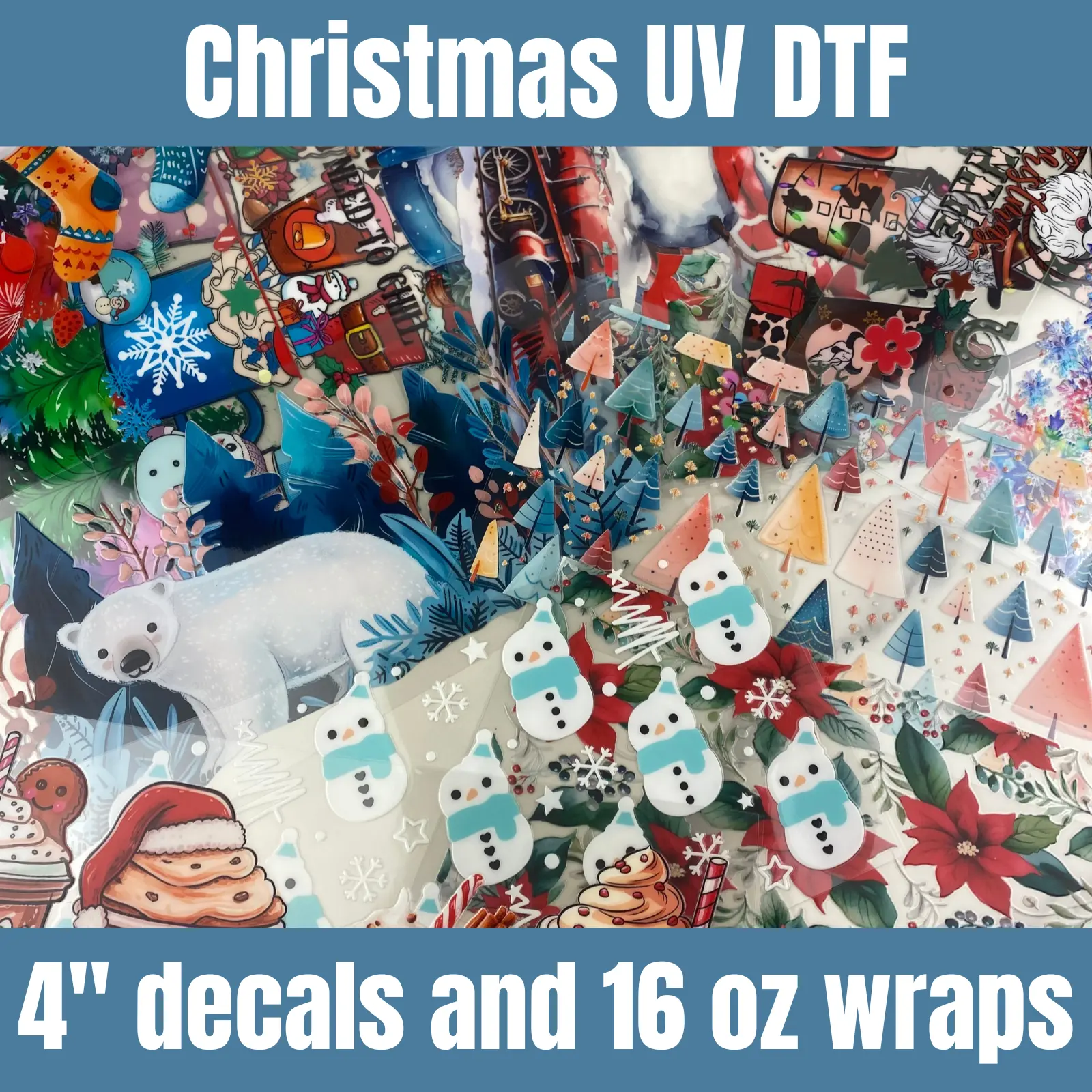 Christmas & Winter UVDTF Wraps and Decals, Cup Stickers, Decals, 16oz Wraps