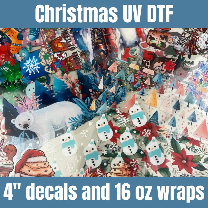 Christmas & Winter UVDTF Wraps and Decals, Cup Stickers, Decals, 16oz Wraps