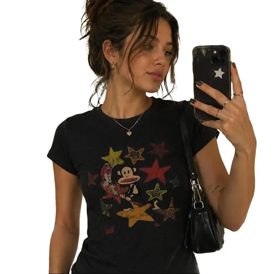 Money Star Baby Tee, Lucky Star Graphic Shirt, Vintage Y2K Aesthetic Tee, Cool Girl Pinterest Top, Trendy Women's Tee