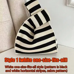 Women's Zebra Striped Geometric Crochet Bag, Mini Handbag for Vacation, Summer Beach Essential, Wedding Gift, Party Present