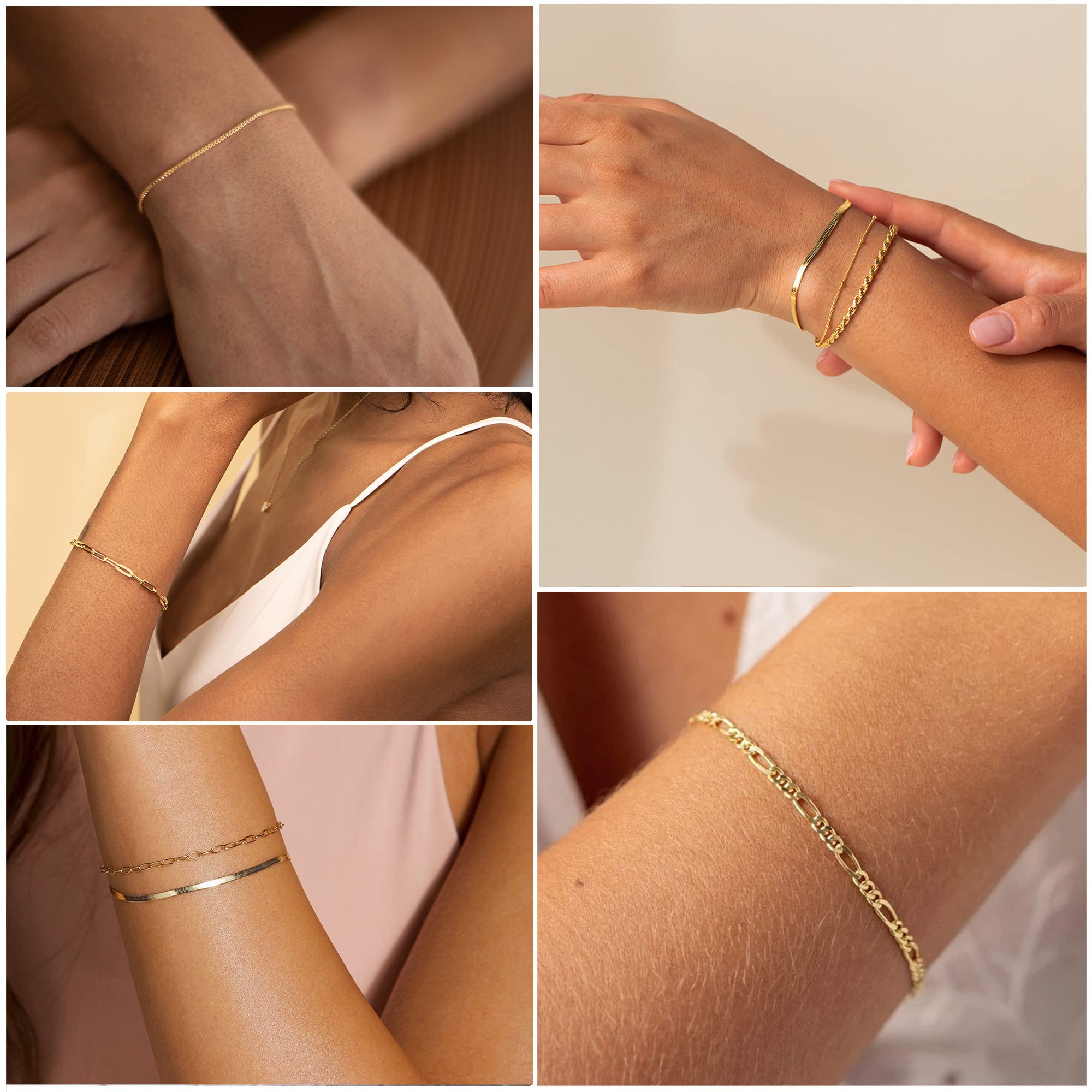 6Pcs Waterproof Gold Bracelets Set for Women Trendy,Fashion Stackable Tennis Beaded Figaro Herringbone Paperclip Link Bracelet Pack Stack Gifts for Women 6Pcs Waterproof Gold Bracelets Set for Women Trendy,Fashion Stackable Tennis Beaded Figaro Herringbone Paperclip Link Bracelet Pack Stack Gifts for Women