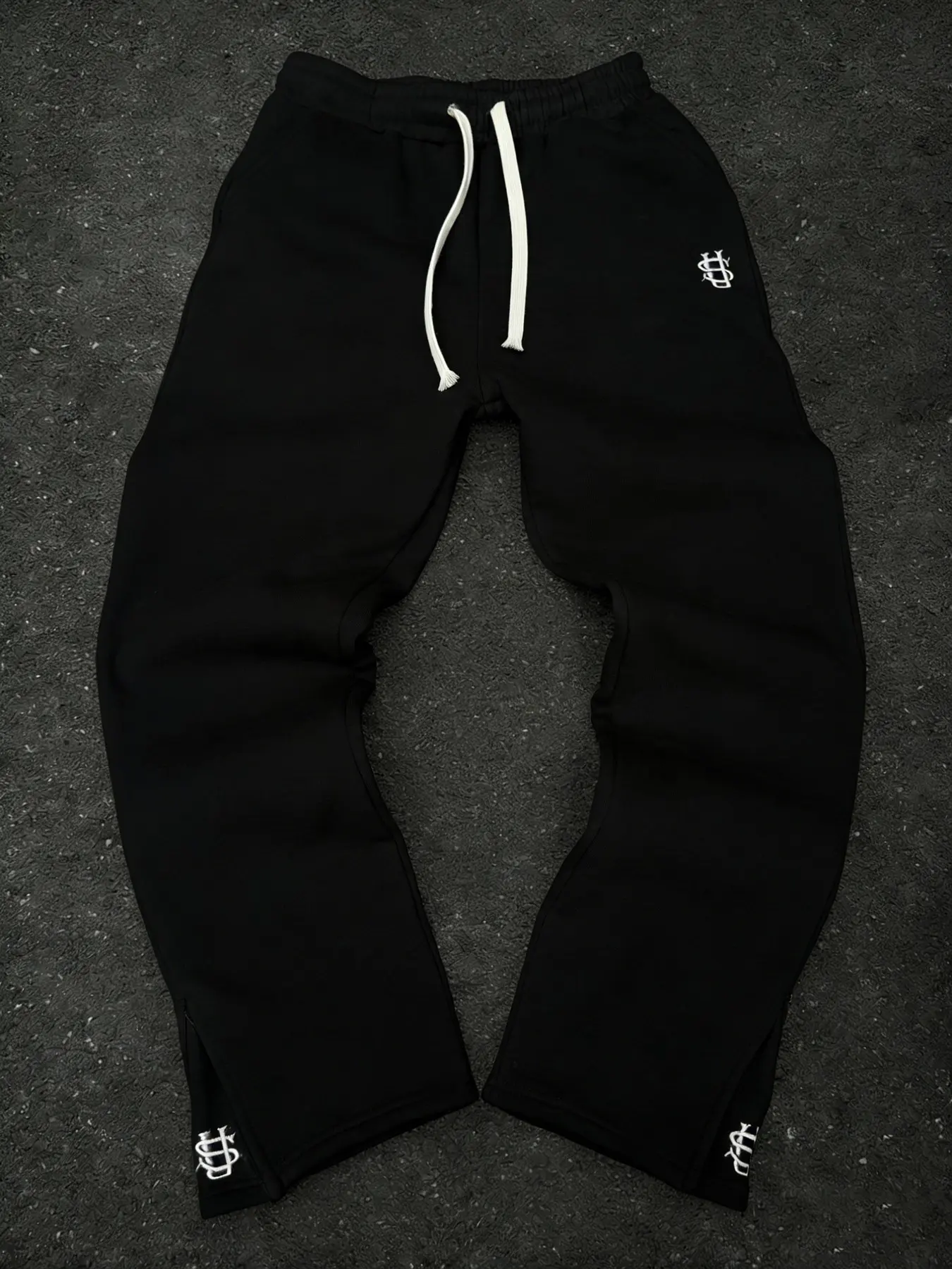 Men's Fall Casual Sporty Zipper Embroidered Pants, Straight Leg Drawstring Long Trousers, Comfortable and Stylish Workout Wear, Knitted Sports Pants, Knit Athletic Pants