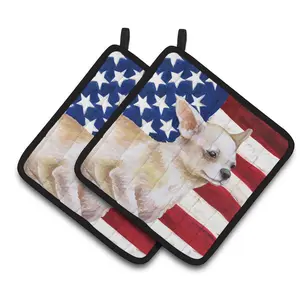 212 MAIN Thick Fabric Colorful Chihuahua Leg Up Patriotic Hanging Pot Holders - 2-Piece Bakeware for Kitchen