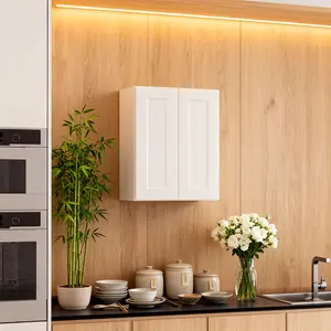 ARCH White Shaker Solid Wood Wall Cabinet with Soft-Close Doors, Adjustable Shelves - 24" Double Door Storage for Kitchen, Bathroom, Laundry, Garage (Easy Assembly, 24"W x 12"D x 30"H)