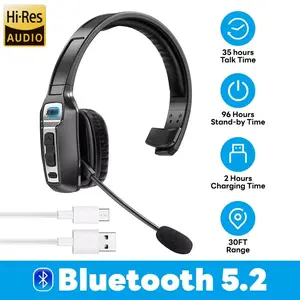 Bluetooth 5.2 Trucker Wireless Headset, AI Noise Cancelling Mic, 60H Battery 2H Fast Charge, 270° Rotatable Mic, Dual Device Connection for Phones PC Warehouse Construction