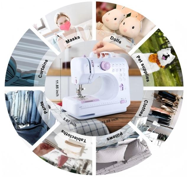 Mini Portable Sewing Machine 12 Built-in Stitches 2-Speed with Foot Pedal Ideal Gift for Beginners Kids Mom Home DIY Craft Projects