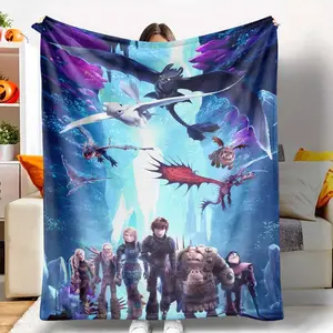 How to Train Your Dragon Flannel Blanket, Toothless and Light Fury Fantasy Print, UltraSoft, Warm and Cozy, Perfect for Movie Nights, Home Decor, Travel, and a Unique Gift for Dragon Fans.