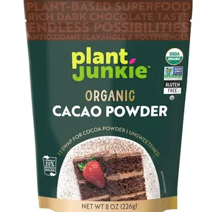 Plant Junkie Organic Cacao Powder, 8 oz - Unsweetened, Rich Dark Chocolate Taste, Certified Non GMO, Gluten Free, Kosher