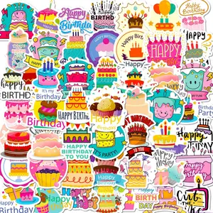 50 Birthday Cake Stickers, Birthday Wishes Graffiti Stickers, Scrapbooking Stickers, DIY Happy Birthday Stickers