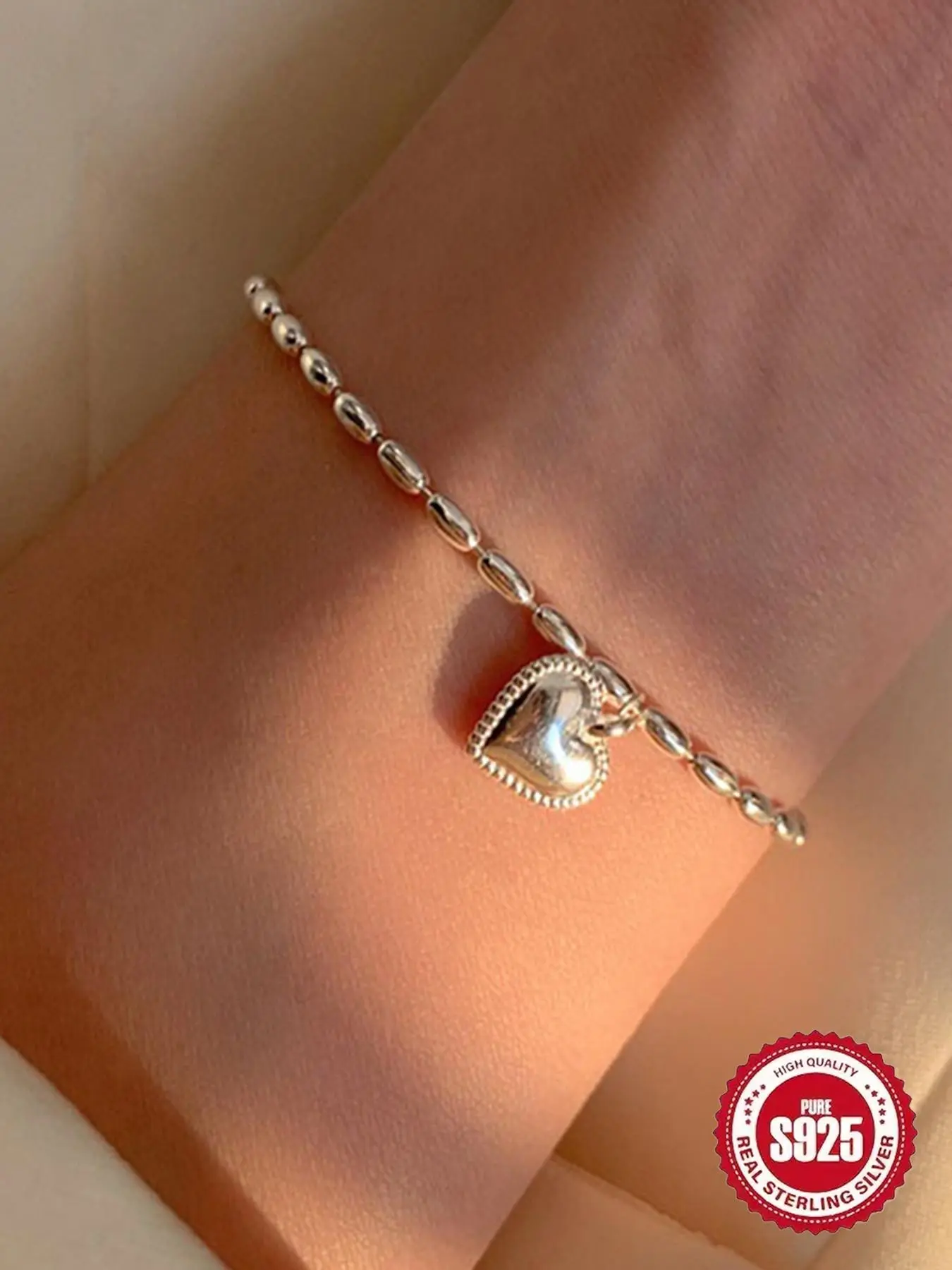 S925 Sterling Silver Heart Charm Bracelet, Fashionable Jewelry for Women & Girls, Trendy All-match & Exquisite Jewelry for Birthday Gift