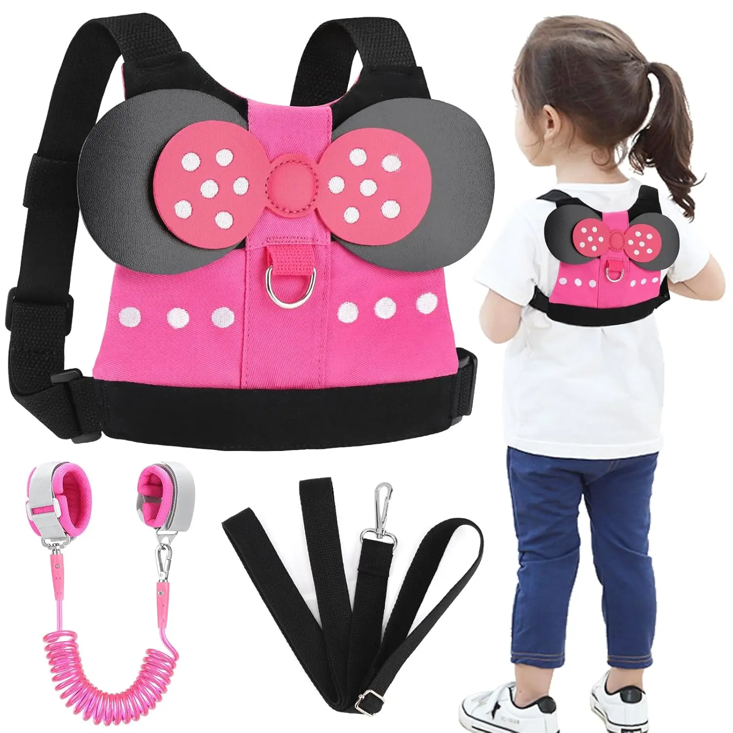 Summer Spring Gift Toddler Backpack Harness with Safety Leash, Cute Dinosaur Harnesses with Kids Anti Lost Wrist Link, Mini Child Schoolbag with Wristband Tether Strap and Protection Leashes for Baby Girls