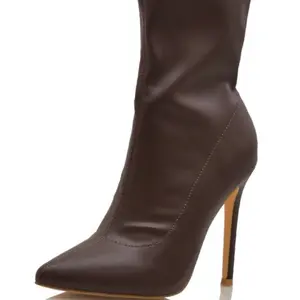 Women's Brown Pointed Toe Stiletto Heel Knee-High Boots for Elegant Fashion