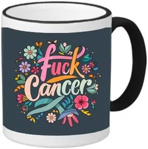 M&R Fuck Cancer Bright Flower Colors 11 Ounce Ringer Ceramic Coffee Mug Tea Cup Dishwasher & Microwave Safe Sublimation Printed Gift