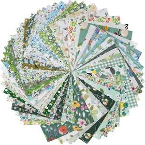 200Pcs Quilting Squares 5 x 5 Inch (13 x 13cm) Fat Quarters Bundles 50 Colors Precut Floral Cotton Fabrics for Patchwork Sewing Scrapbooking (Green)