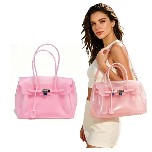 Women's Clear TPU Waterproof Jelly Tote Bag, Elegant Handbag,Durable Handles for Everyday Use