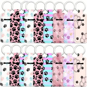 24pcs, Colorful Dog Paw Print Pattern Neoprene Lip Balm Clip Keychain Lipstick Cover And Lipstick Cover Clip Knitted Elastic Lipstick Clip Keychain, Christmas Halloween Thanksgiving Gift