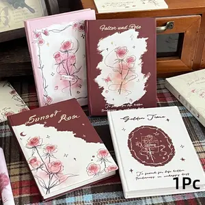 1Pc Mini A7 Pocket Notebook, Vintage Rose Hardcover Journal Memo Book, NoteBook for Writing, Daily Planning, Diary Keeping, Travel Records, Study Notes, Office Supplies and School Stationery