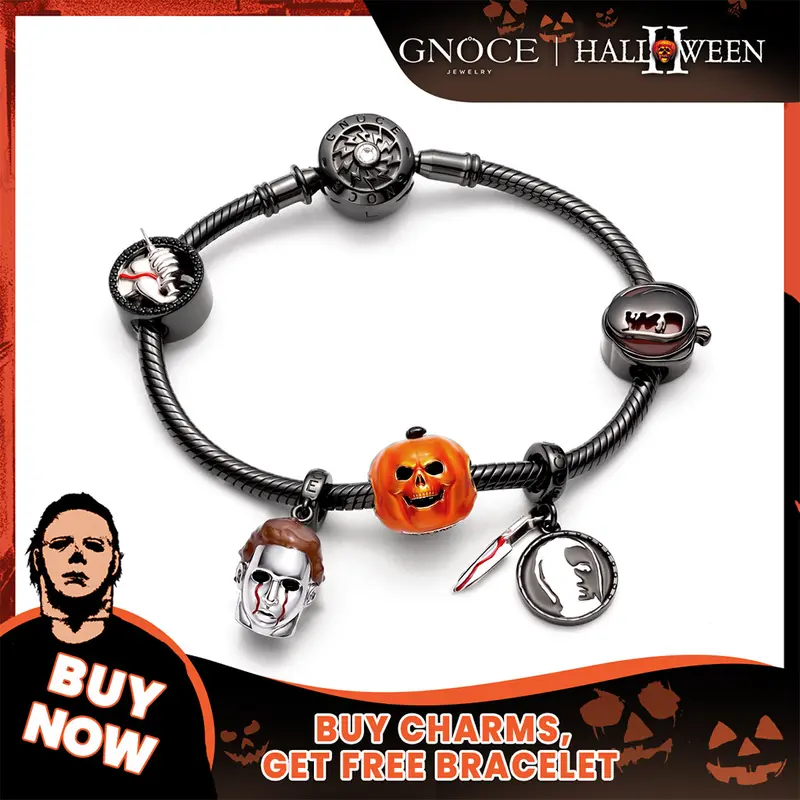 GNOCE S925 Michael Myers Horror Movie Pendant Dangle Charm Bangle for Women, Scary Creepy Bracelets & Bangles, 0.45mm Hole Halloween Costume Jewelry, Fits Major Brand Bracelets/Necklaces, Stylish Accessory, Perfect Gift for Special Occasions