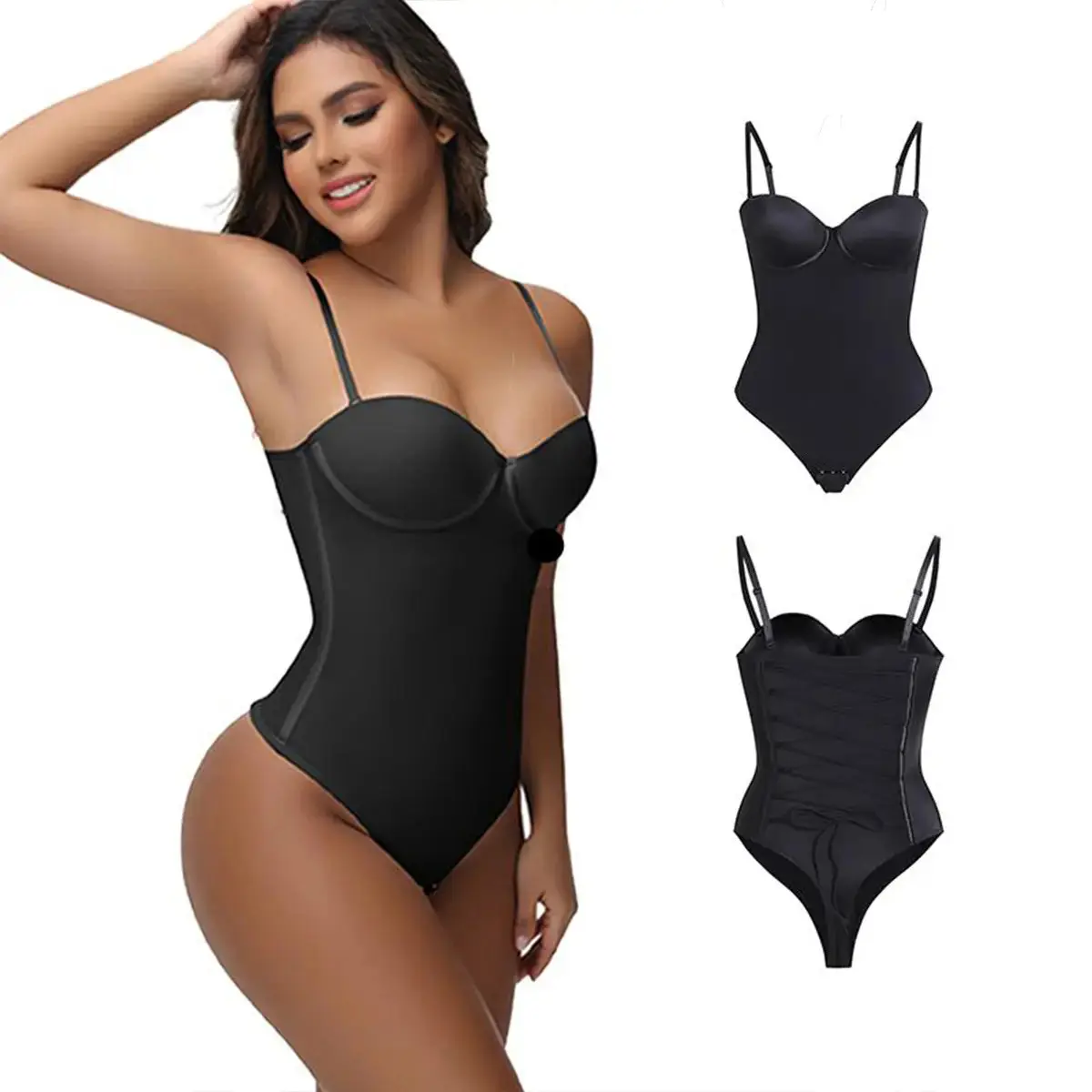 Women's Elegant Strapless/Spaghetti Strap Corset Bodysuit Top - V-Neck Thong with Built-In Bra, Invisible Shapewear Fashion Apparel for Summer Outdoor Outings, Bodysuit For Women, Corset Tops, Chic Curves, Wedding, Travel, Lightweight, Holiday, Ni